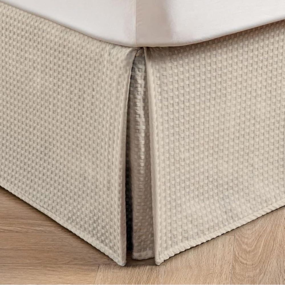 Elegant Waffle-Knit Beige Bed Skirt